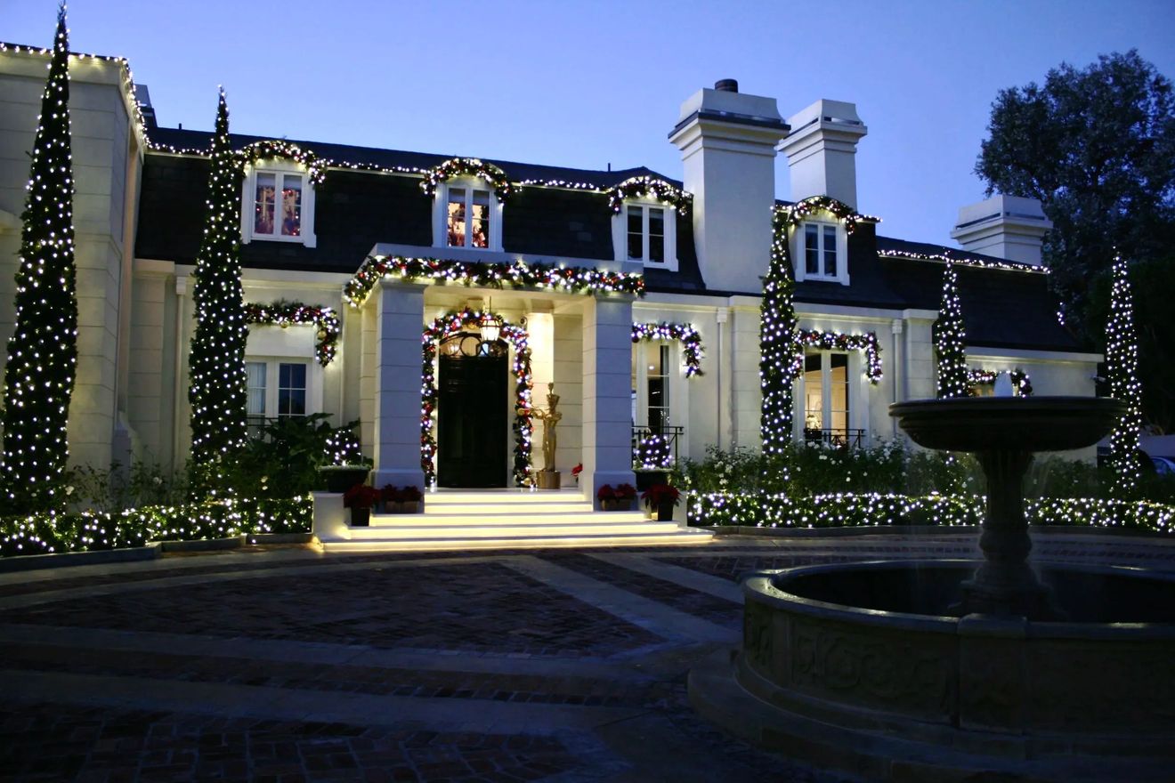 Exterior view of a festive home